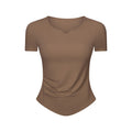 Spr ribbed trim fashion v-neck activewear short sleeve women's fitness running slim fit yoga top ds386