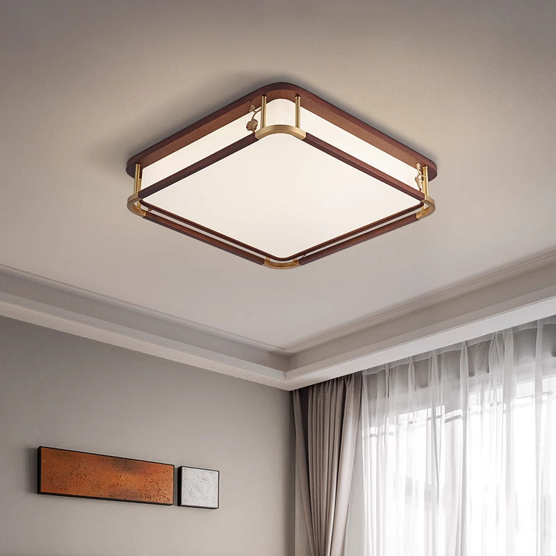 Chinese living room light ceiling light solid wood book master bedroom light LED rectangular walnut room dining room lighting