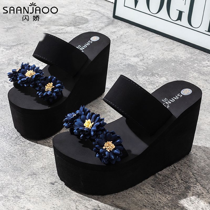 New summer fashion versatile slides - non-slip thick sole 2025 floral beach sandals for women - perfect for outdoor wear in autumn