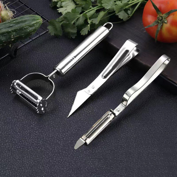 Kitchen Stainless Steel Double Head Peeler Apple Peeler Potato Peeler Three-piece Set Kitchen Vegetable Fruit Scraper