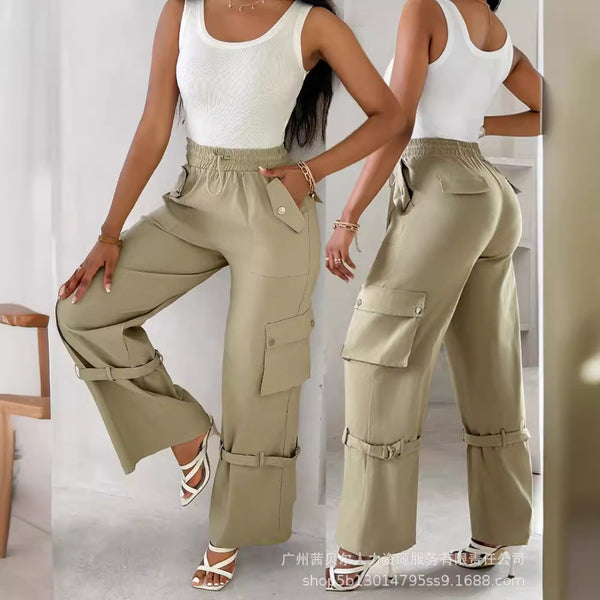 WMPSK0001 Europe and America 2024 women's clothing multi-pocket foot adjustment belt design overalls