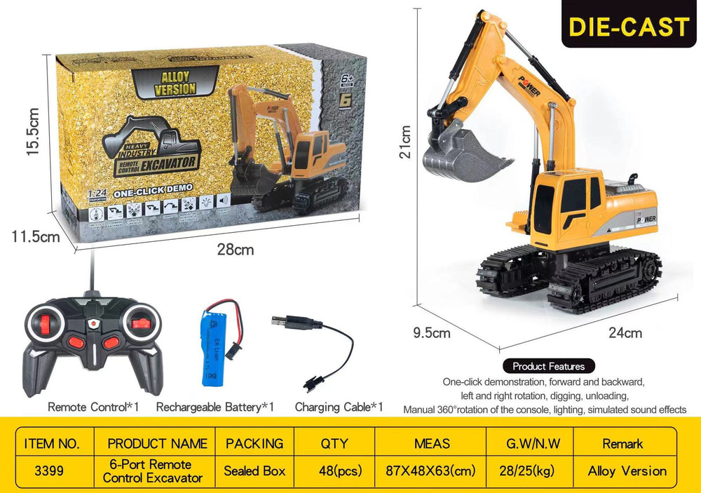 12-channel remote control excavator 2.4g remote control artificial alloy spray excavator kids engineering vehicle toy