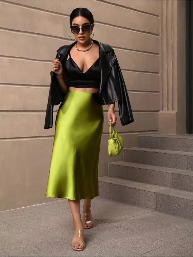 Hip-covering fishtail skirt satin satin mid-length skirt spring and summer new arrivalfashion cross-border women's clothing manufacturer direct