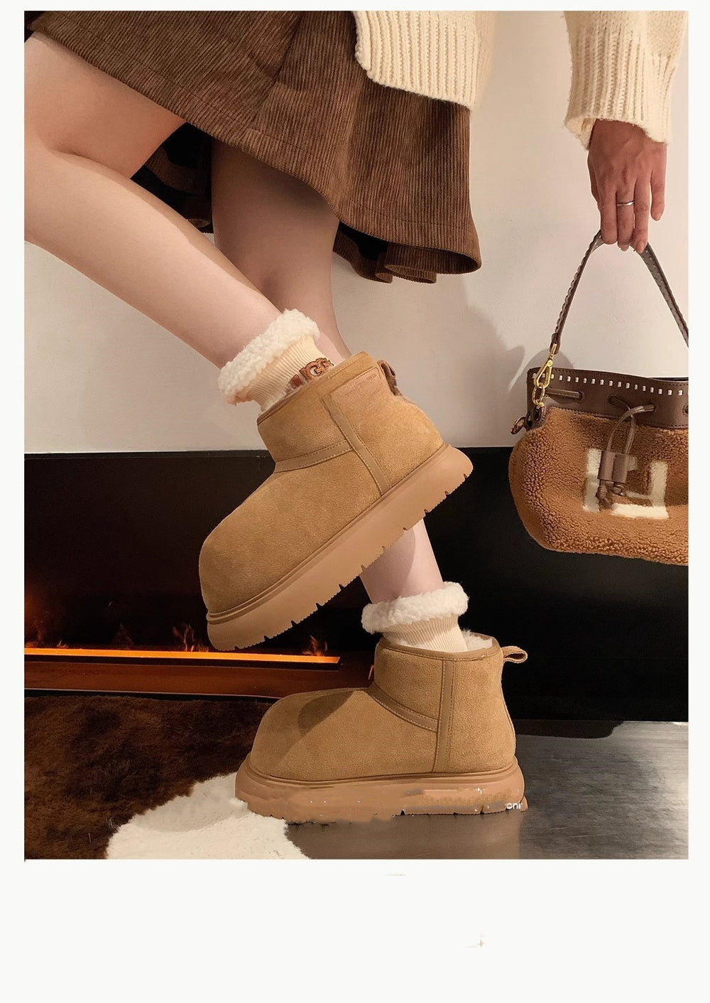 European station 2026 winter new capybara suede thickened snow boots bread shoes small women's shoes