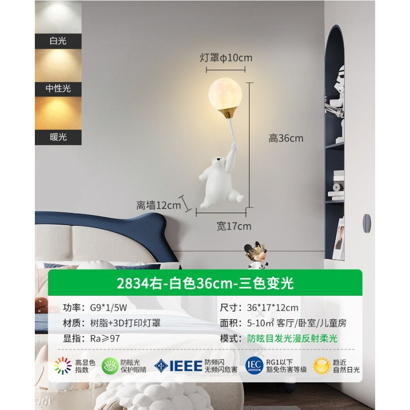 Wall lamp bedside lamp bedroom staircase lamp background wall wall lamp hanging lamp boy girl bear children's room lamp E