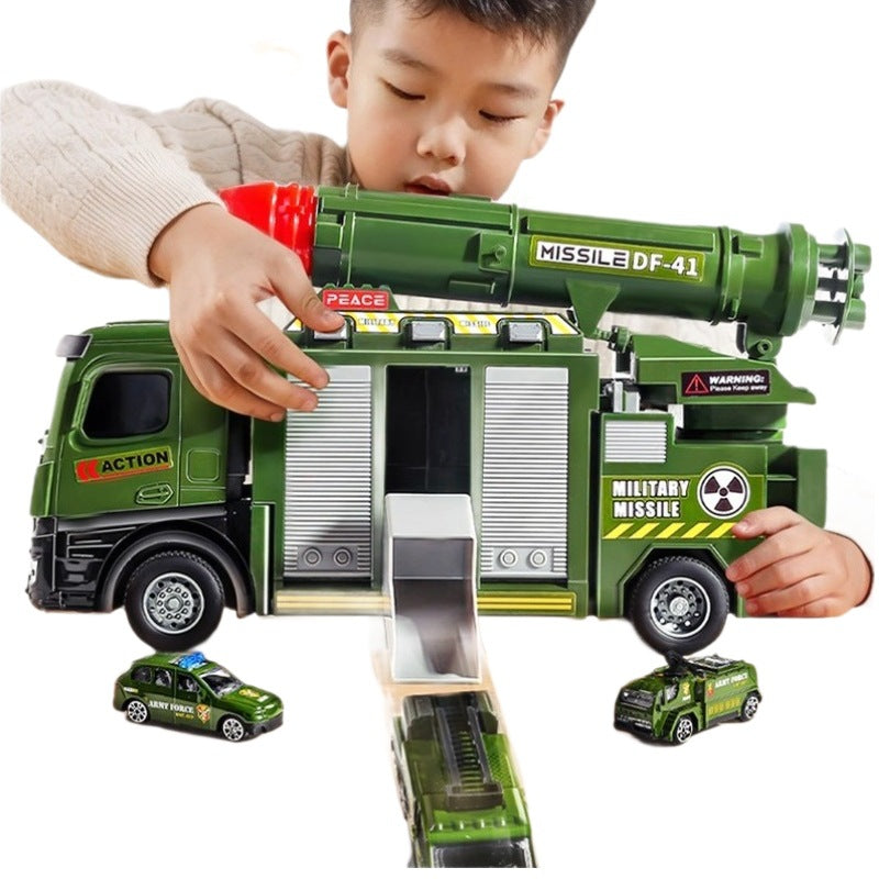 Kids' large military ejection car transforming track missile car parking tank alloy car boy toy ages 3-6