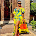 2025 new spring/summer cross-border amazon fashion: women's printed slit bandeau halter v-neck maxi dress
