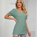 Ebay fashion cross-border export  summer  new arrival pure color cut out princess sleeve u-neck short sleeve tops women