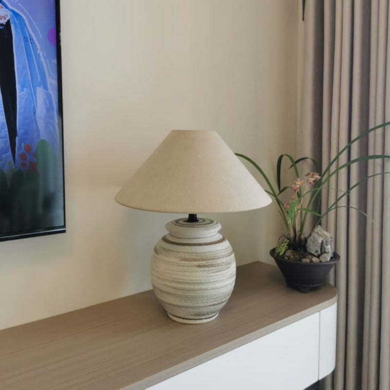Japanese wabi-sabi ceramic table lamp - new chinese style retro designer bedside lamp for home, hotel, living room, and bedroom