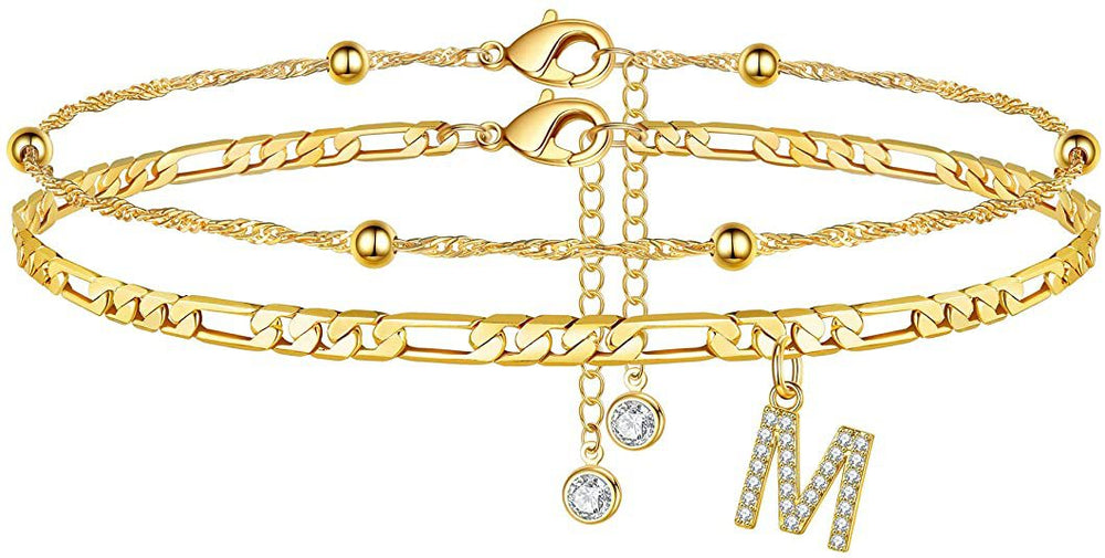 export hot-selling 26-letter anklet, zircon letter anklet, minimalist fashion seed bead cuban double-layer anklet