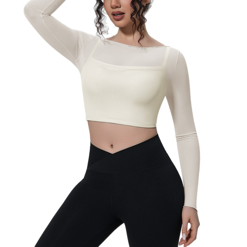 New arrival: solid color mesh double-layer breathable faux two-piece long sleeve casual activewear top for running, fitness, and yoga