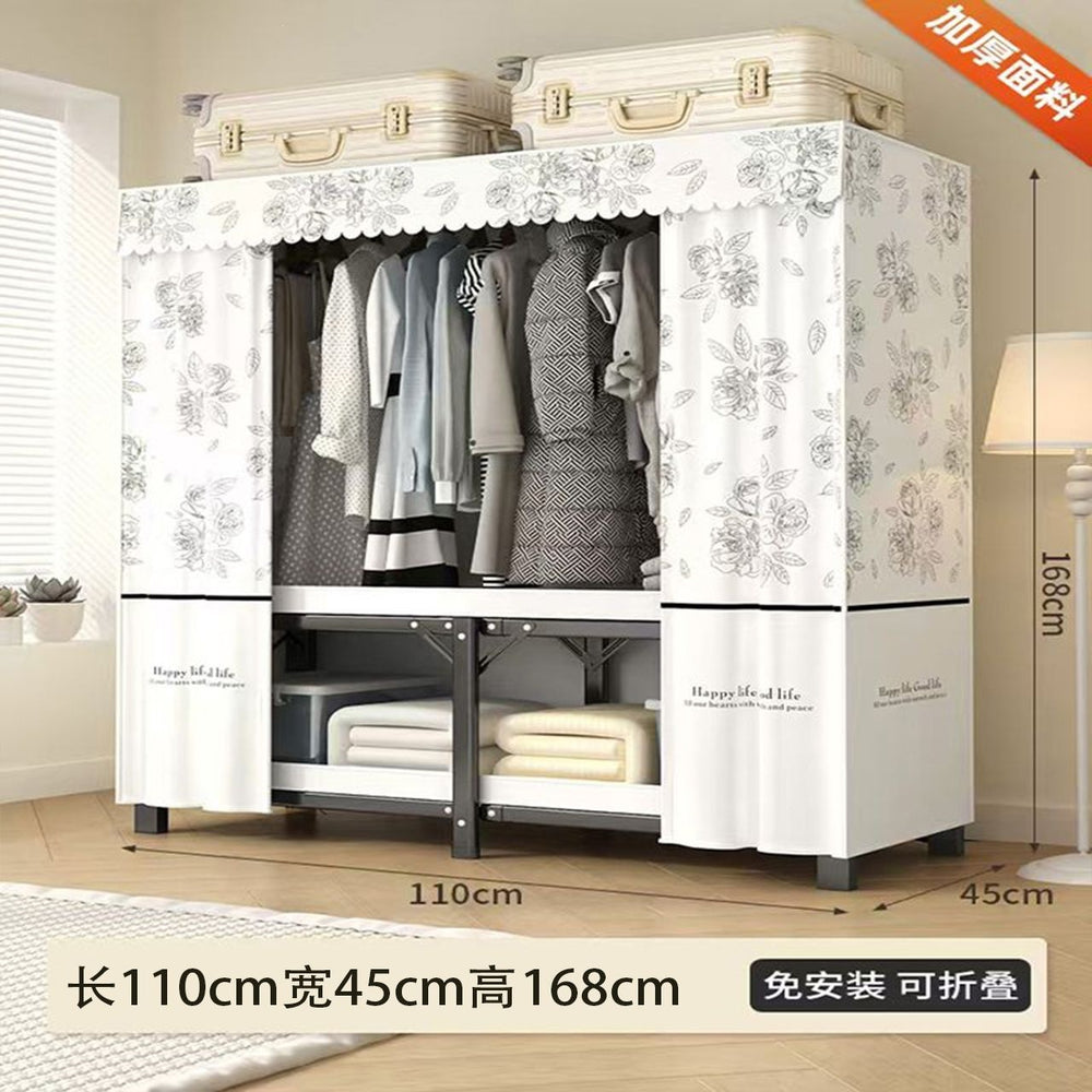 Foldable wardrobe - no assembly required, easy home use, bedroom steel frame, reinforced steel pipes, thickened, durable clothes rack for rental properties