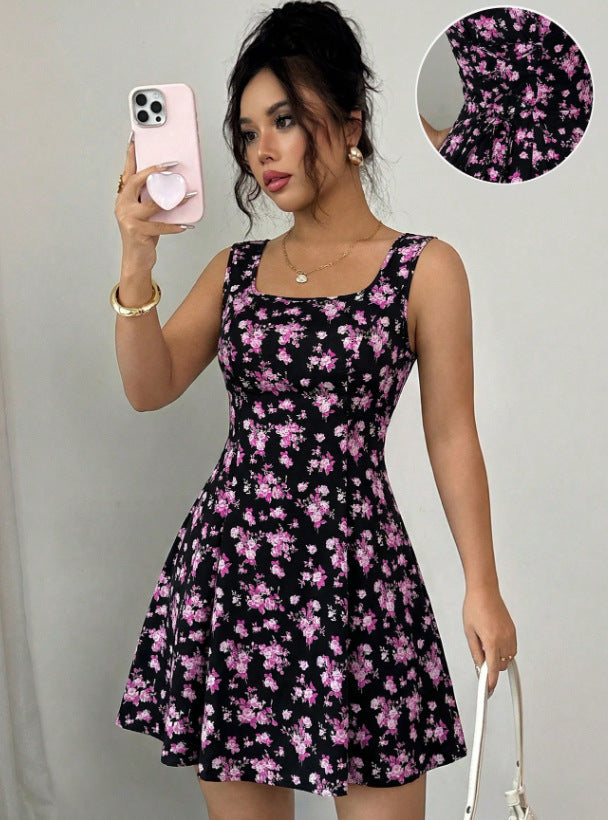 new floral print tie-waist dress for cross-border e-commerce: perfect for dates and shopping spree (, , us & european styles)