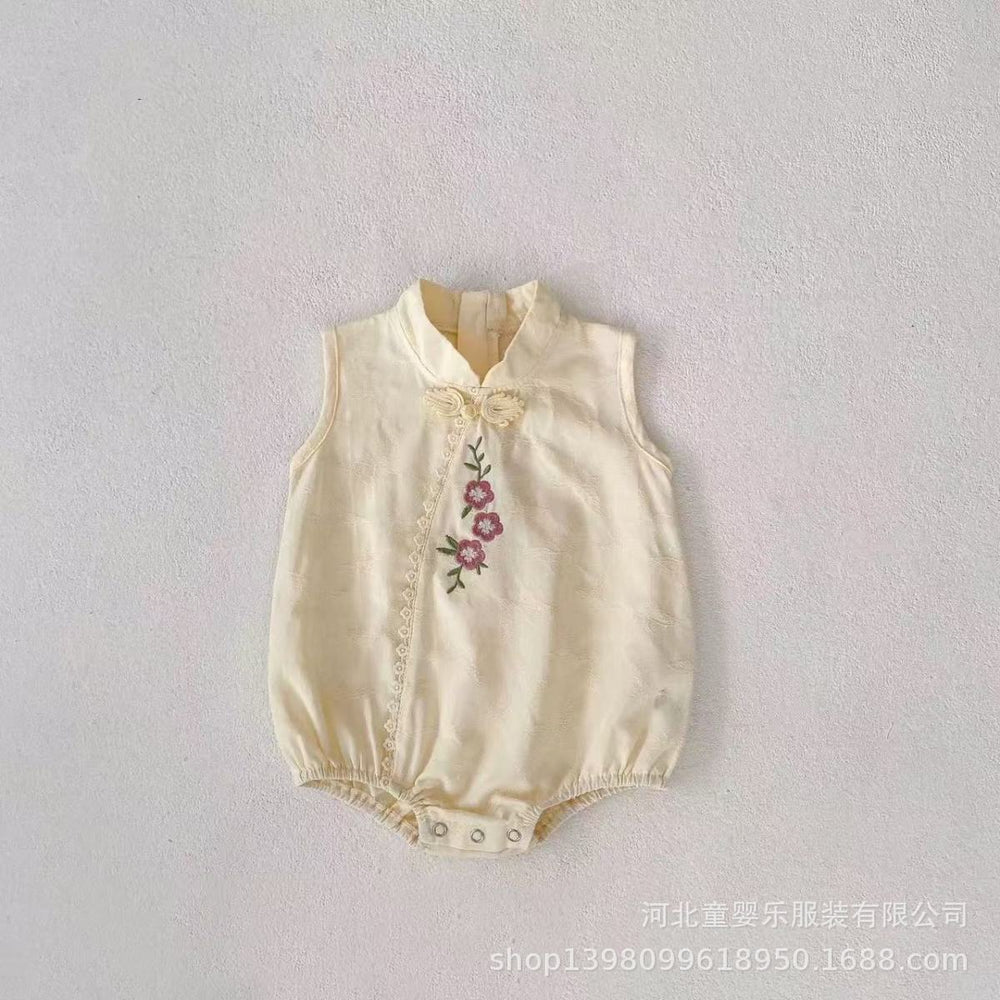 Newborn & toddler summer cheongsam romper - traditional chinese style bodysuit for baby girls - perfect for 100-day celebration & full month milestone