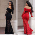 C7620 cross-border   fashion women's sexy off-the-shoulder lace bodycon dress