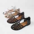 Women's flat fashion sandals - 2026 summer french retro woven hollow-out breathable closed-toe thong strap roman sandals