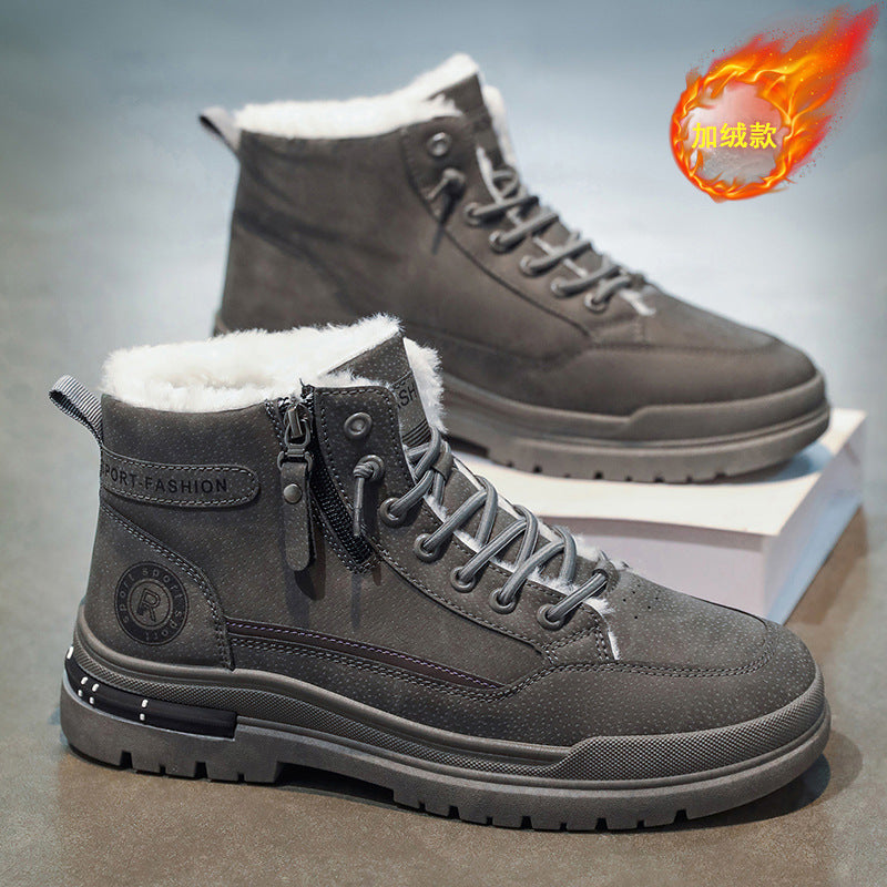 Boots men's shoes high-top winterfleece-linedthickened cotton shoes waterproofnon-slip construction site work labor protection workwear boots