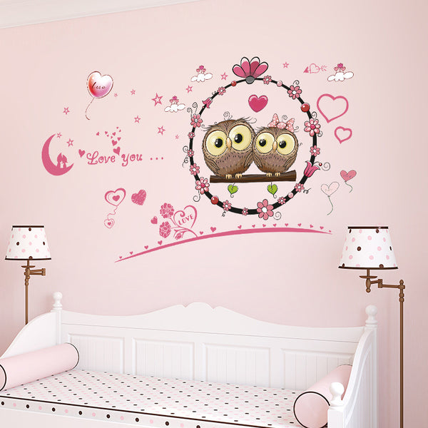 Cartoon Love Owl Children's Room Bedroom Living Room Background Decoration Removable Self-Adhesive Sticker XL7207