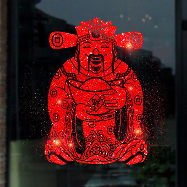 New Year's sprinkle red pink wall stickers, store glass God of Wealth decorative stickers, flash door and window adhesive stickers XH6242