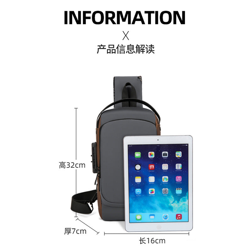 New messenger bag trendy men's breast bag combination lock locomotive bag large capacity anti-theft shoulder bag sports locomotive bag