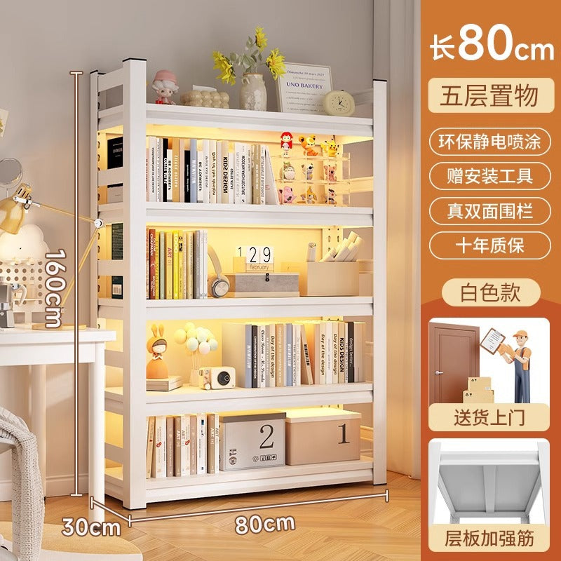 Multi-tier floor storage rack, steel bookshelf for home, living room, bedroom, kids' picture book organizer, simple iron art bookcase