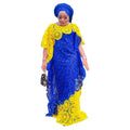 Export african women's plus size embroidered lace color block loose batwing sleeve robe maxi dress
