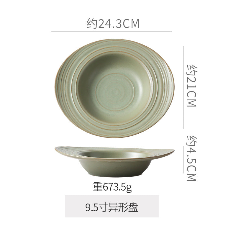 Vintage chic ceramic dinnerware - restaurant & hotel grade, unique ribbed design, steak & western cuisine plates, high-style deep dishes for home use