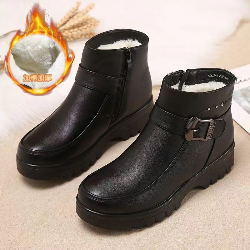 Winter slip-on fleece-lined cotton shoes heattech ladieswear shoes non-slipthickened cotton shoes for middle-aged and elderly people flatsnon-slip granny shoes