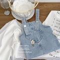 Girls' denim overalls dress - spring  new collection: sweet & cute floral embroidered tank dress for baby girls - trendy style
