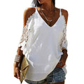 summer new european and american style lace off-the-shoulder v-neck camisole loose casual top women's clothing