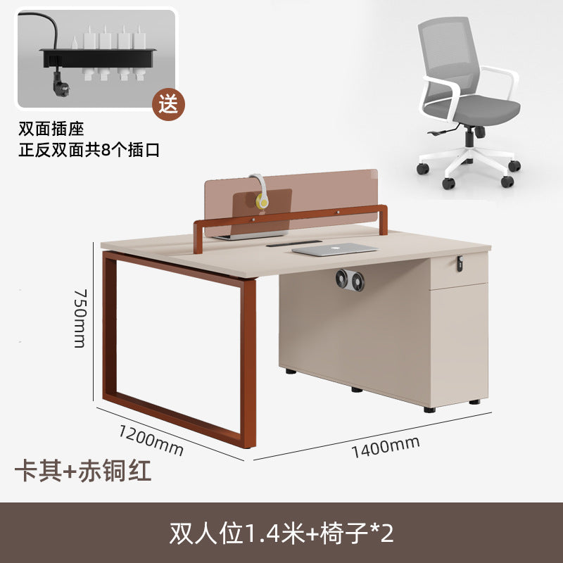 Thickened steel frame office desk and chair combination four-person double 2-person 4-person desk casual modern office electric thickened