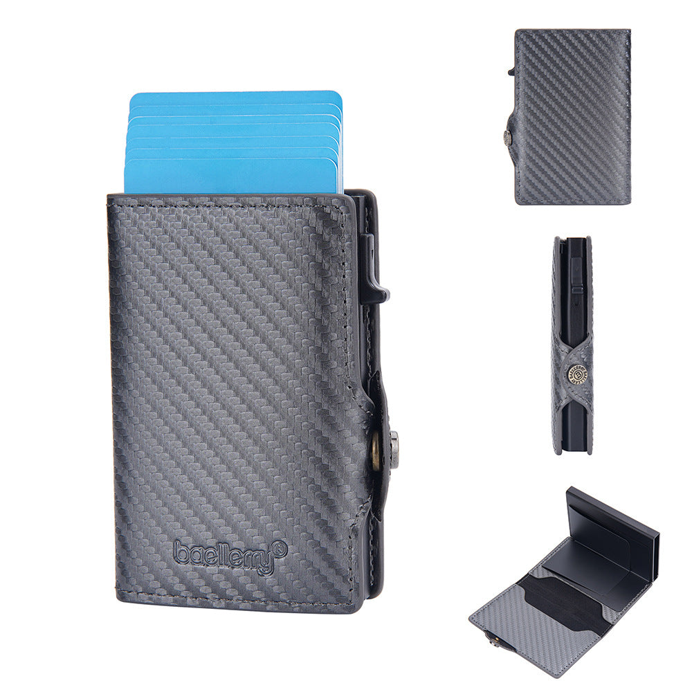 Baellerry's new men's card bag  RFID aluminum box automatic pop-up credit card clip buckle wallet