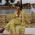 European and american cross-border women's fashion  summer new arrival: elegant printed lapel blouse, camisole, and wide-leg pants three-piece set