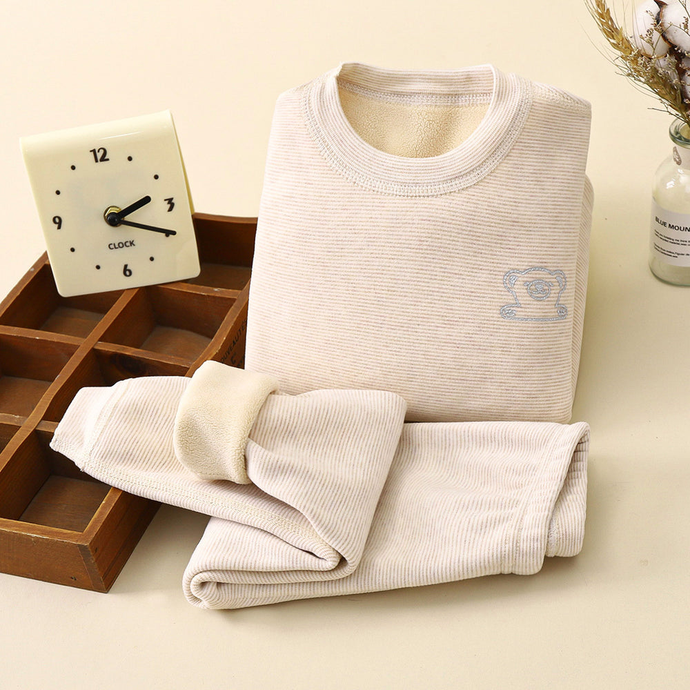 Kidsheattechintimatessuit baby oli velvet thickened autumn clothes long johns children boneless fleece-linedfall and winter pajamas