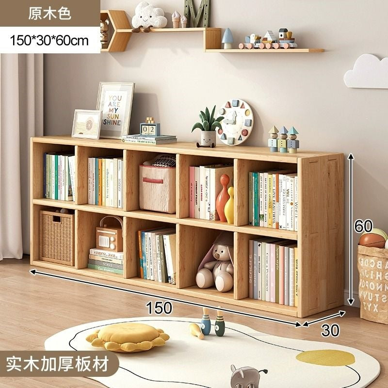 Checkered solid wood bookshelf floor-standing storage rack home living room organizer wall-mounted low cabinet bookcase