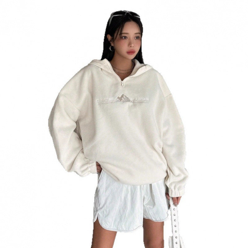 Pure colorletterembroiderprintinghooded sweatshirtloose lazy style stand collar with zipperfashion cross-borderautumnew arrival