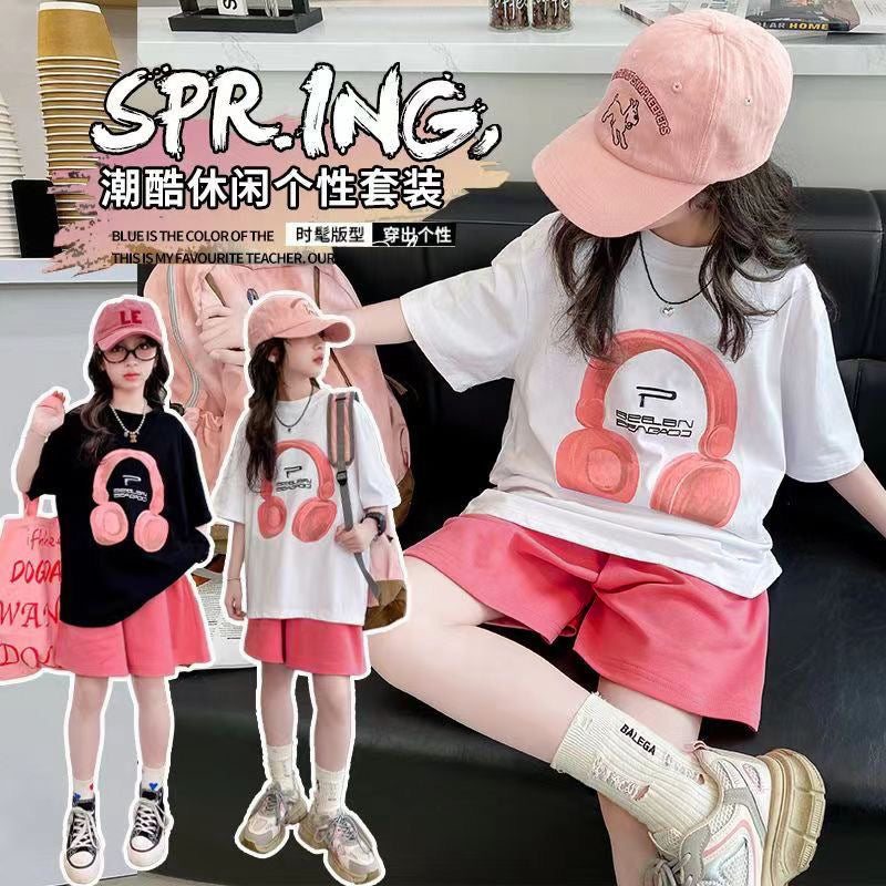 Girls' summer short-sleeve t-shirt and casual shorts two-piece set - new  collection for girls (sizes for mid-to-large children)