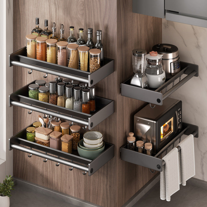 Wide kitchen rack No punching Wall-mounted gun ash seasoning Seasoning Multifunctional household storage rack