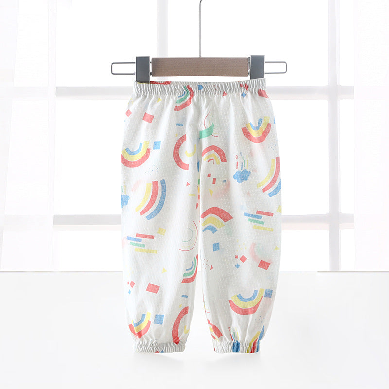 Baby pants summer boys and girls anti-mosquito pants thin baby pure cotton bloomers lightweight breathable cartoon printing pants