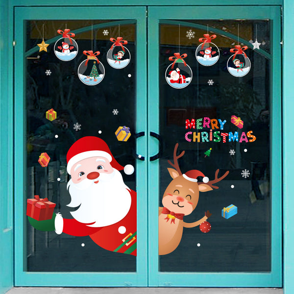 New Christmas decorations New Year wall stickers Self-adhesive stickers Window shopping mall store Christmas tree glass door stickers
