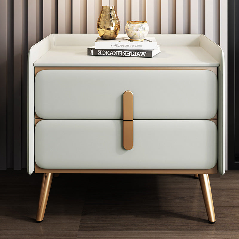 Smart bedside table, solid pine wood, minimalist modern design, leather finish, formaldehyde-free, fully assembled, mini small storage shelf, customizable