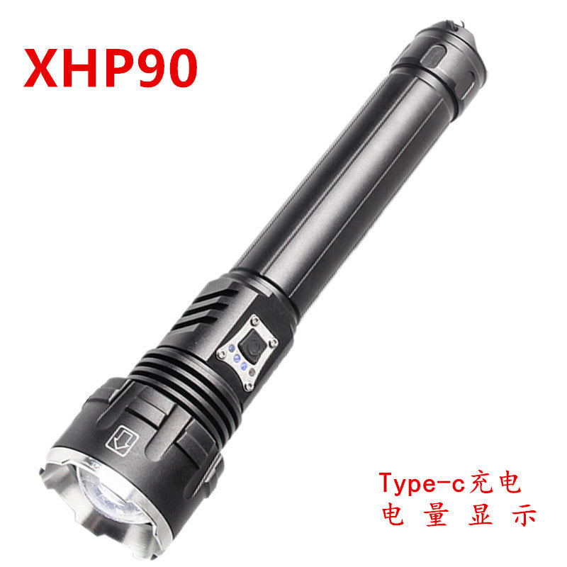 Cross-border P90 strong light USB charging charging mobile phone power display flashlight P70 high power telescopic zoom flashlight