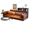 French retro oil wax leather sofa - perfect for living rooms, small spaces, and mid-century modern offices - brown american style