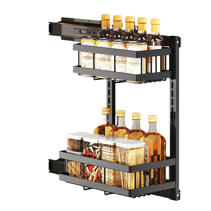 Pull-out kitchen rack, cabinet inner sink pull basket, multi-functional adjustable drawer type seasoning storage rack