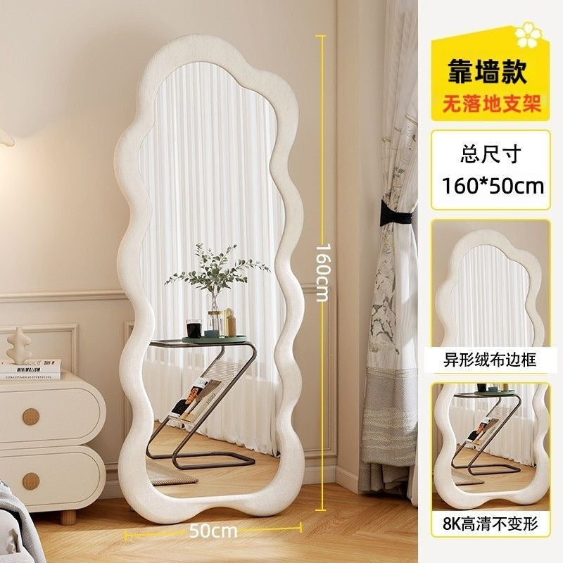Cream style full-length mirror for home creative special-shaped wave dressing mirror retro high-end popular floor-standing fitting mirror