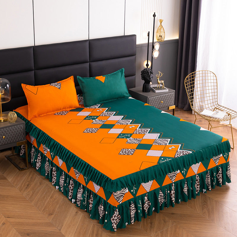 Bed skirt, bedspread, three-piece simmons protective cover, double bedspread, small lace bed cover, printing bed skirt 1.8 bed 2.0
