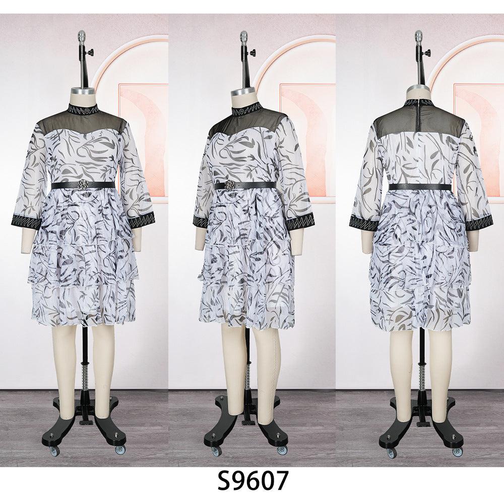 Fashionexport dress a-line skirt africanplus size women's clothing  chiffon cake skirt dress comes with belt