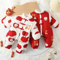 Baby romper cotton-padded newborn outfit - new year's outfit, "peace & joy" quilted thickened cotton-padded new year's clothes, new year's greeting outfit