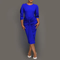 Amazon new arrivalsummer round neck pure color hip-covering pleated ol tongle fashionelegant pencil skirt africandress