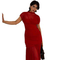 Amazon cross-border fashion women's winter new sexy waist-cinching patchwork mesh bodycon maxi dress
